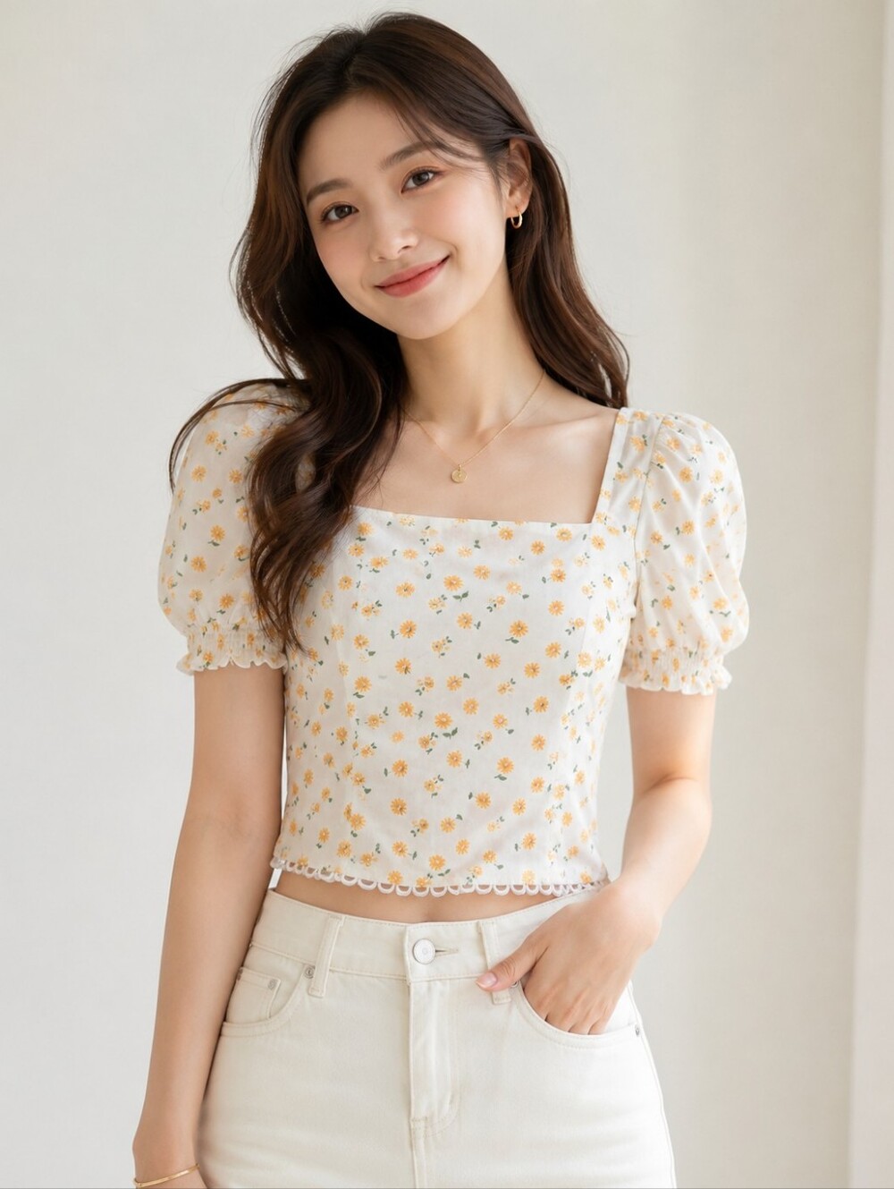 Petite Studio Emily Cotton Top - Daisy Print XS / White